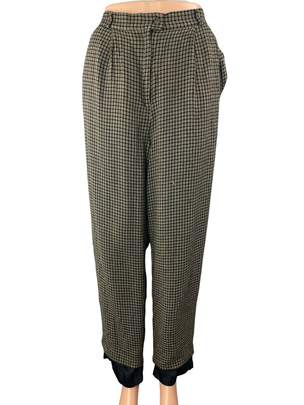 Chaus Multicolor Tweed Plaid Check Pleated Tapered Trousers Dress Pants Size 16